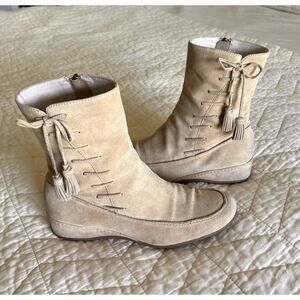 Minelli Suede Low Heel wedge tassel round point western ankle Boots Size 38